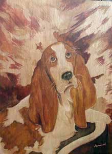 batik on wood dog