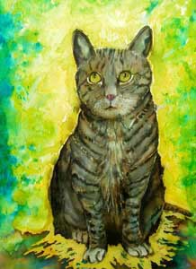 sunny green silk portrait cat